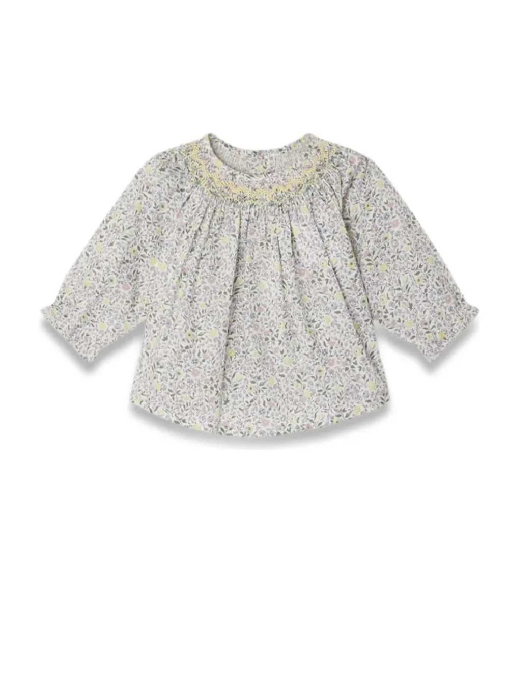 Bonpoint Nella Smocked Floral Baby Blouse in Pale Yellow & Lilac